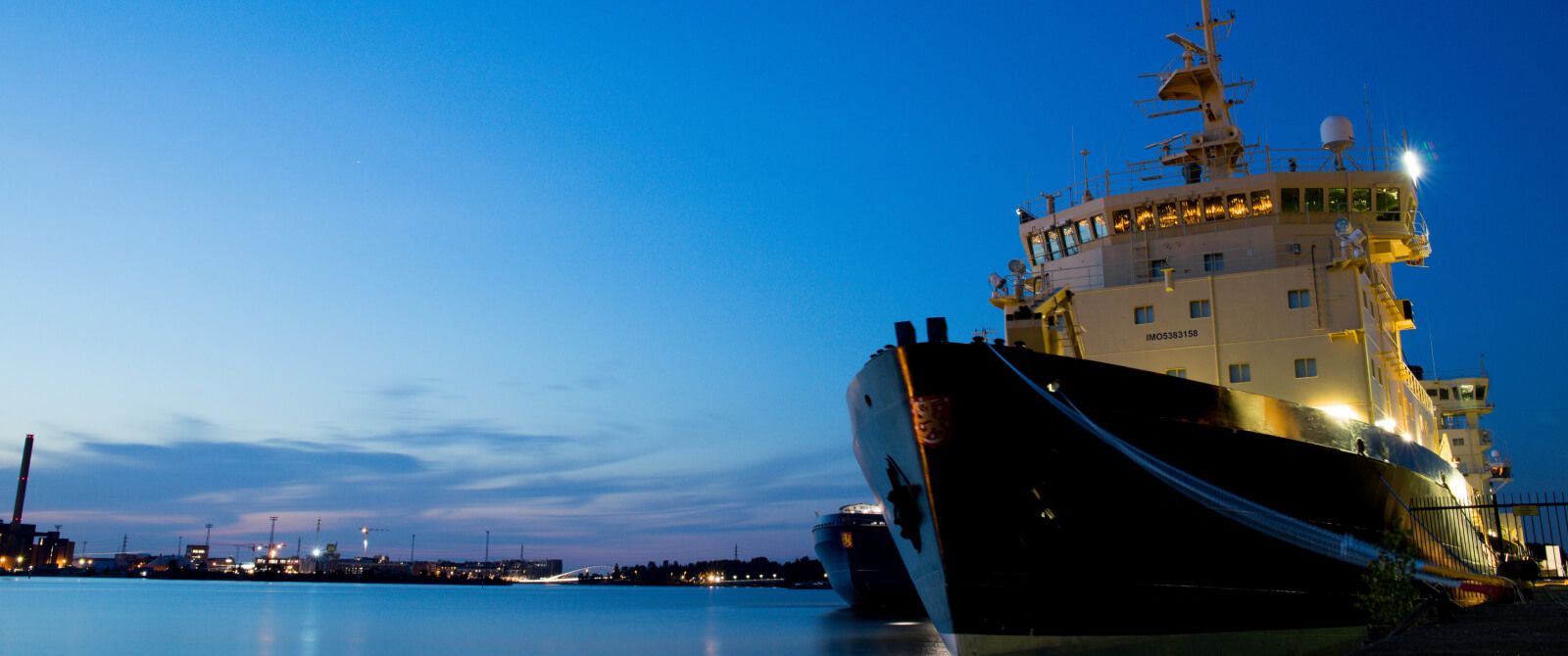 Ship at dusky evening