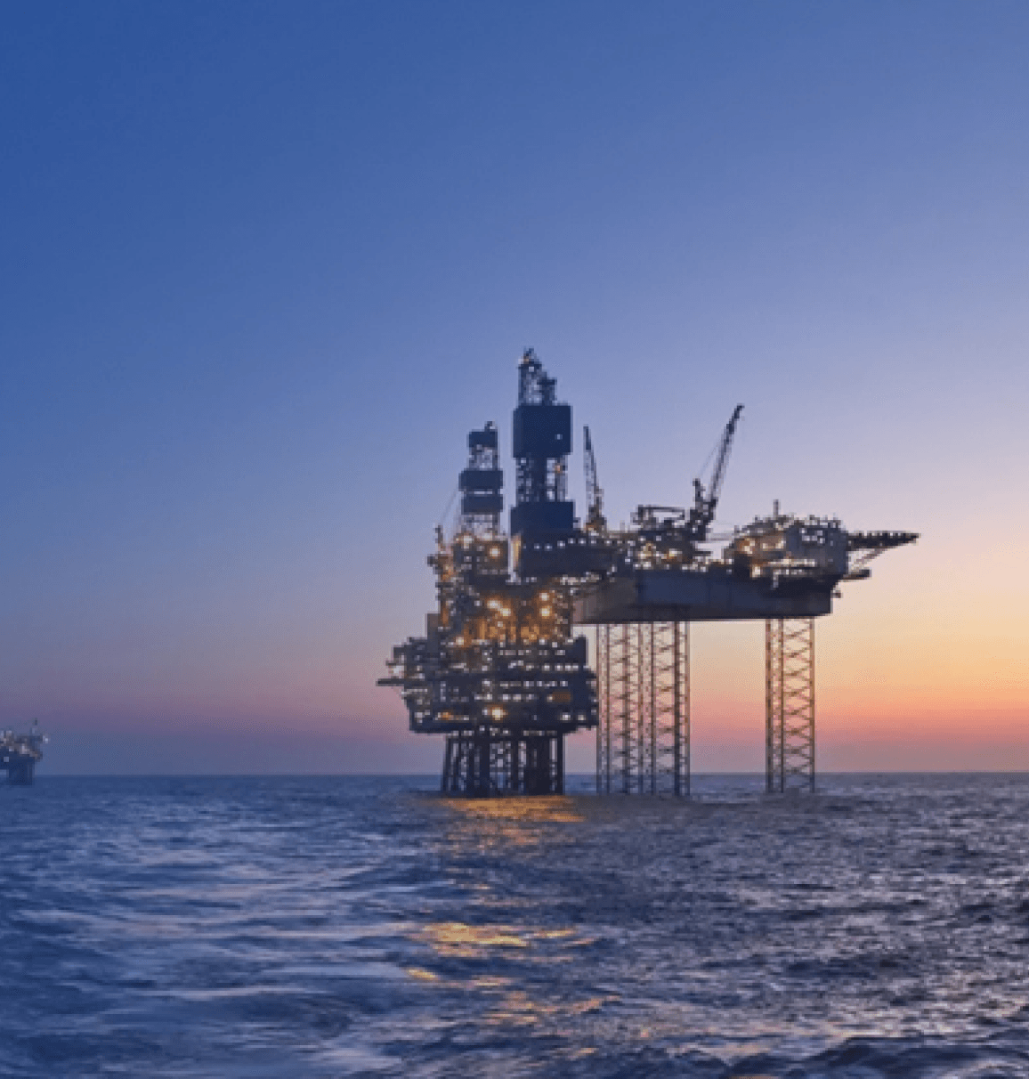 Offshore platform at sunset